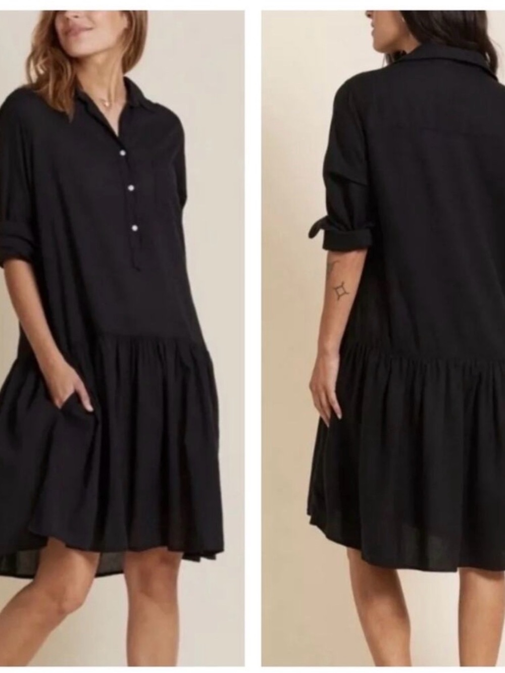 Grayson Black Button-Front Tiered Shirt Dress - Changemaker